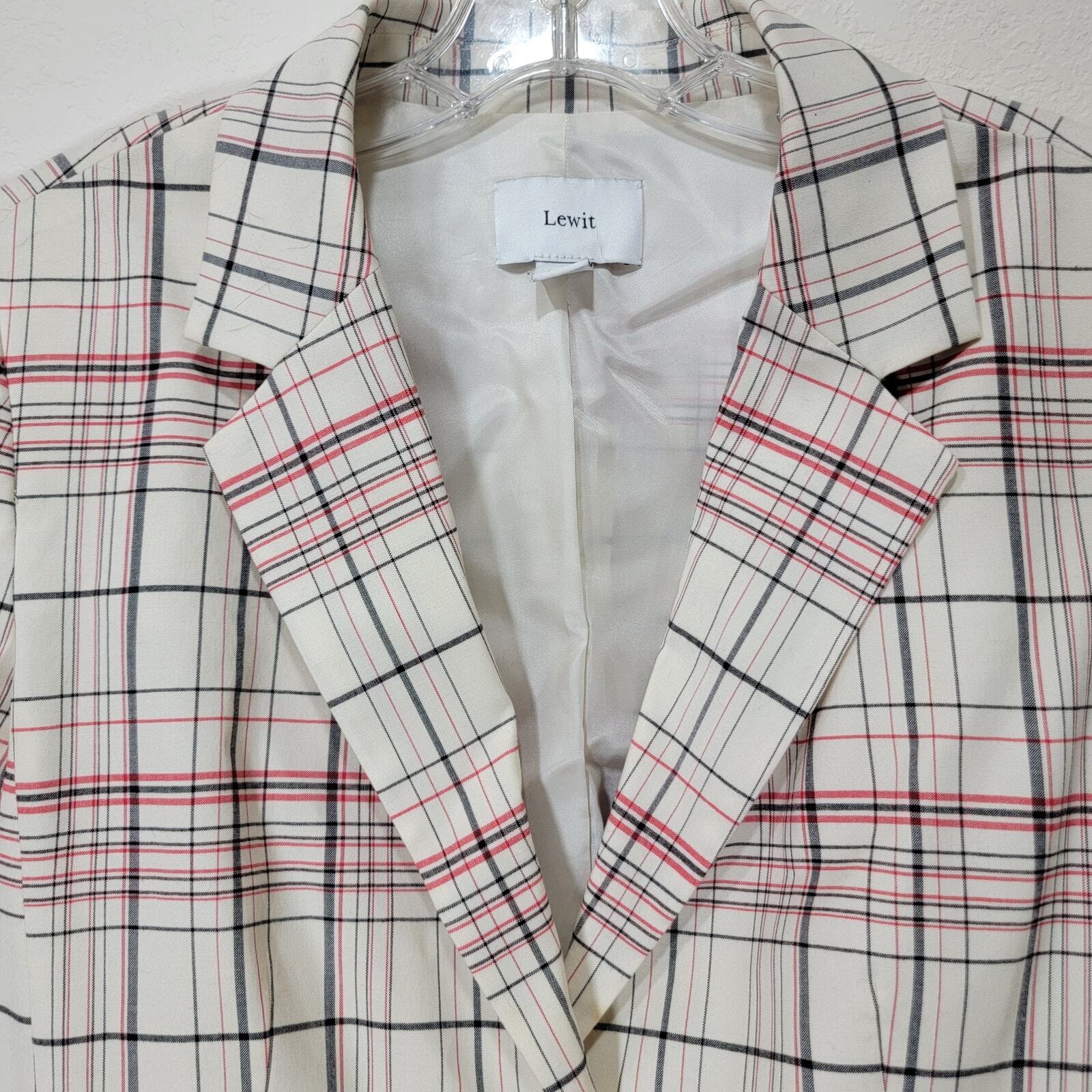 Lewit Jacket 8 Plaid Blazer White Wool Stretch Button Kick Pleat Lined