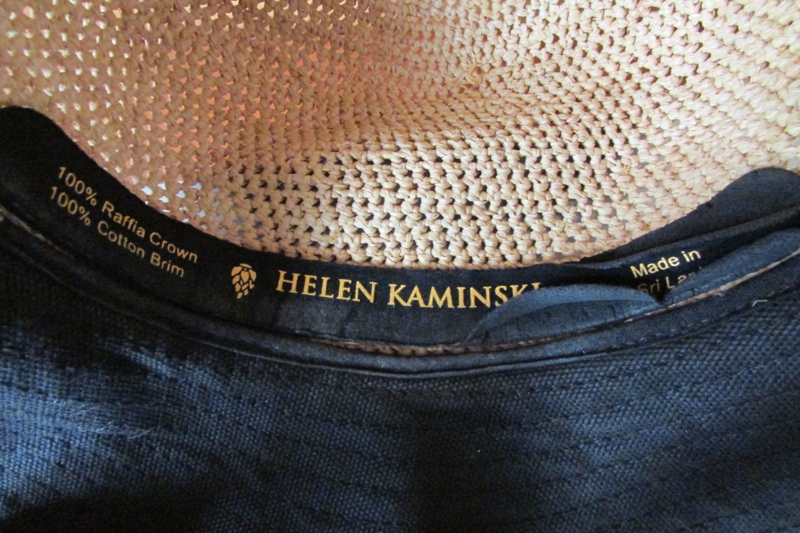 HELEN KAMINISKI Black Cotton Canvas & Raffia Bucket Hat OS Sri Lanka