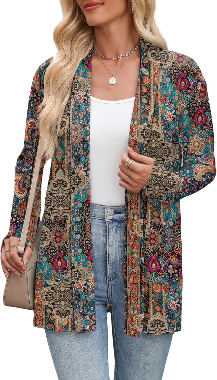 Women’s Lightweight Open Front Cardigan Sweater Casual Loose Knit with Pockets