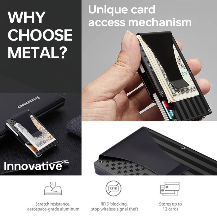 RFID Blocking Minimalist Credit Card Holder & Money Clip Wallet for Men