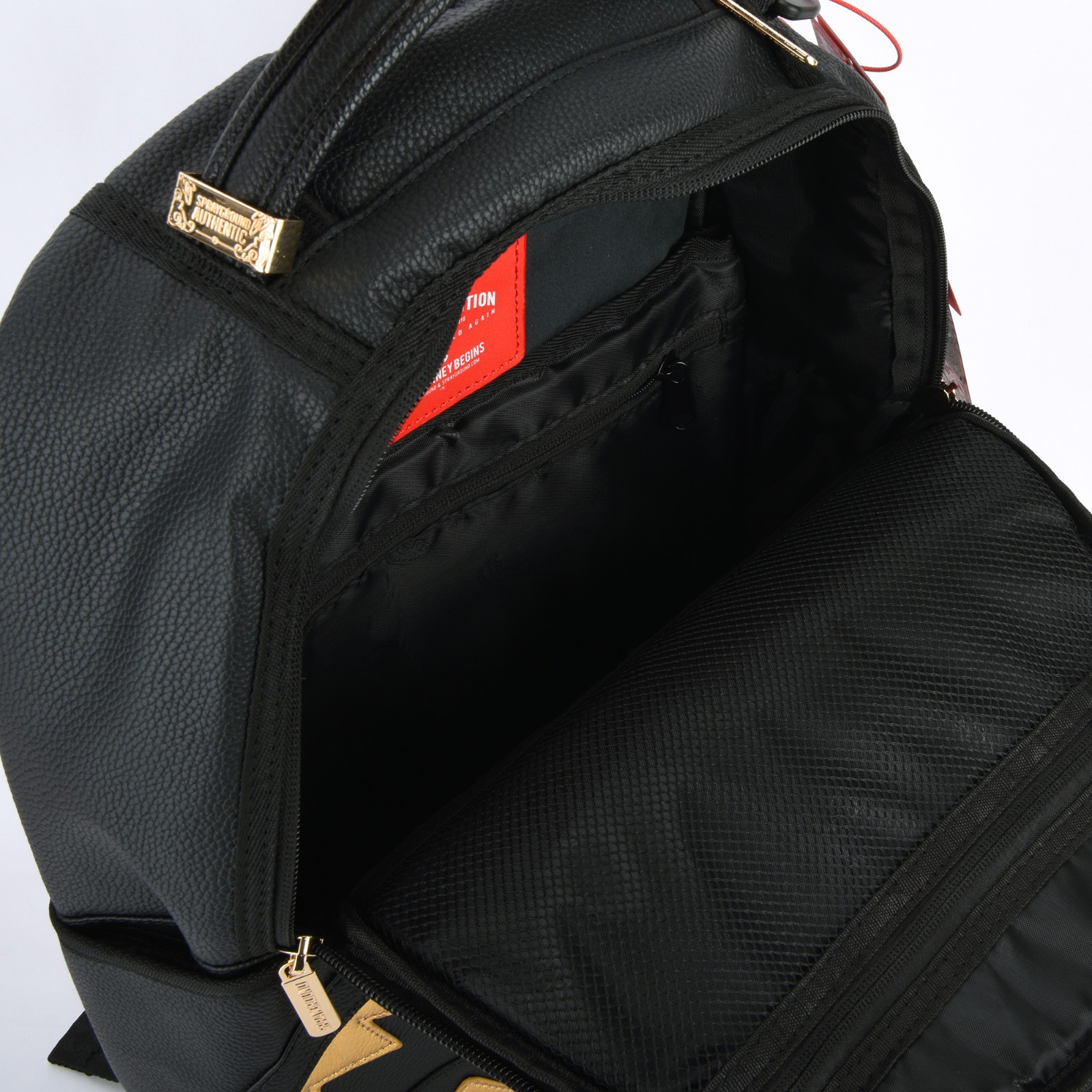 Sprayground Shark Central Gold DLXSV Leather Bag zipper Backpack Unisex Black