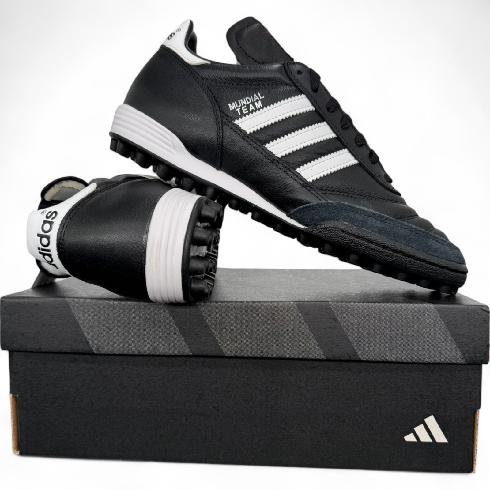 Adidas Mundial Team Turf Soccer Shoes Men Women Black Leather Size 7-11 NEW