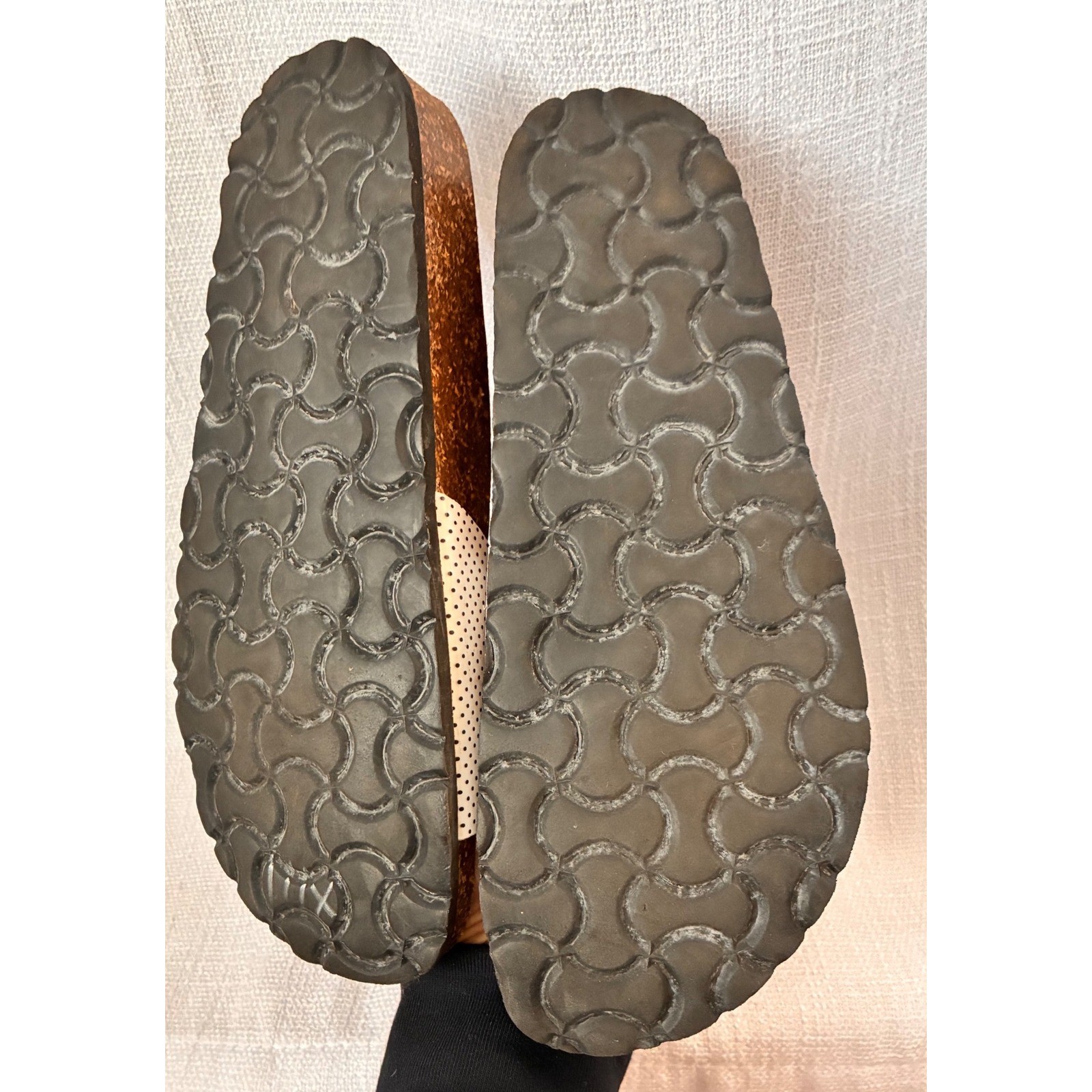 Goldstar Polka Dot Cork Slide Sandals Cream Black Buckle Italy Mens Womens 37
