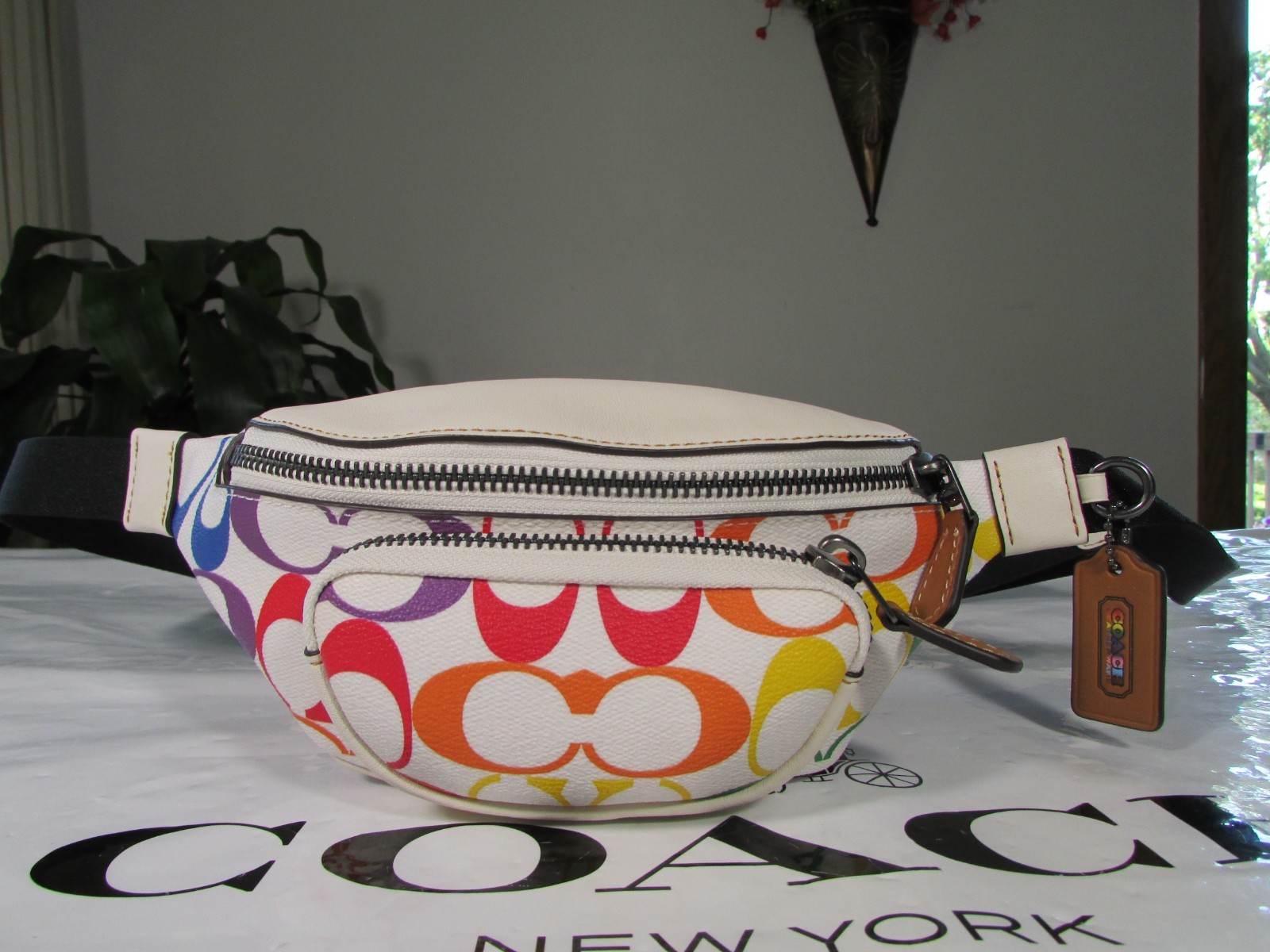 NWT Coach Sprint Belt Bag 24 in Rainbow Signature CanvasCJ682 Chalk Multi
