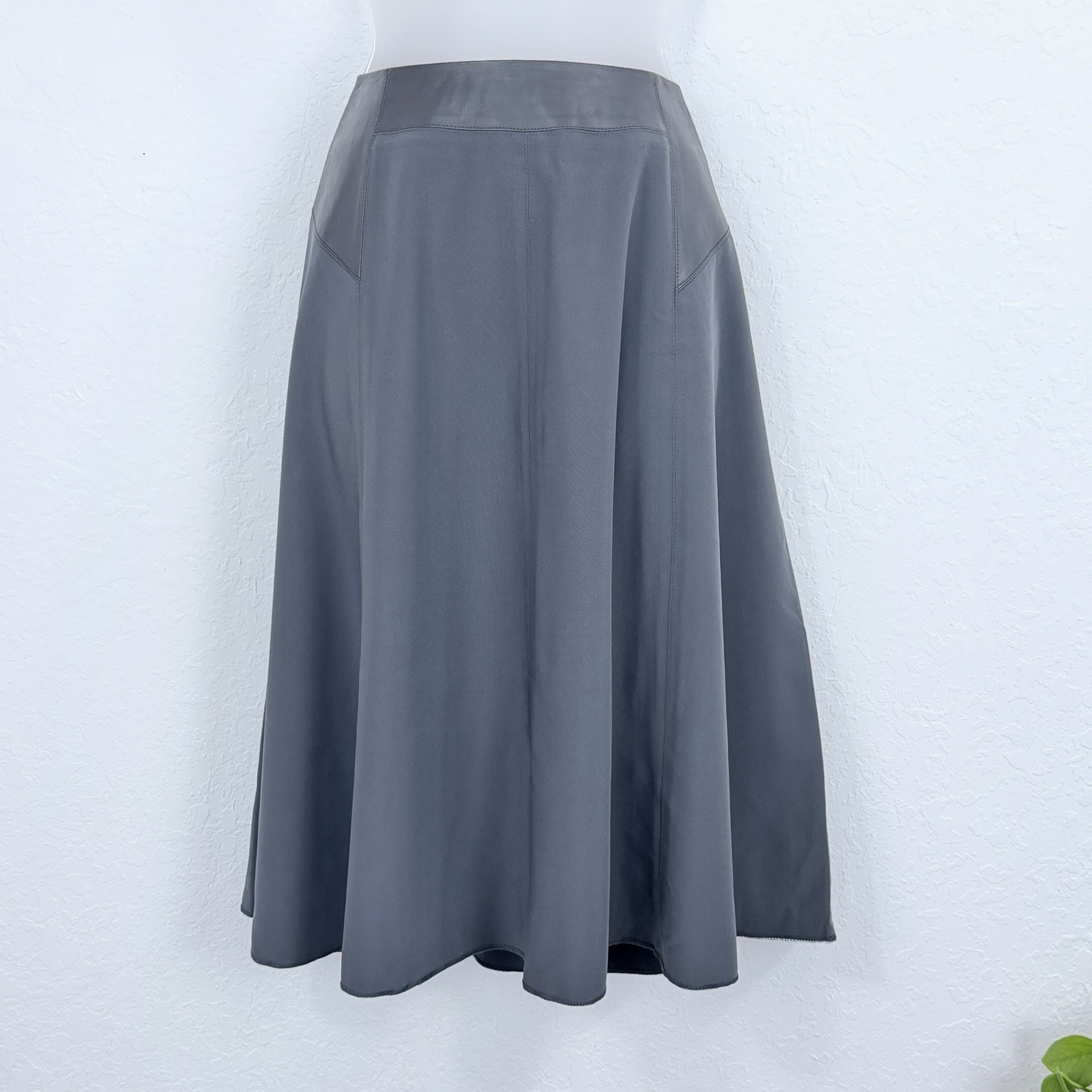My Tribe Women’s A-line Skirt Large Gray Leather Waist Detail Flare Style NWT