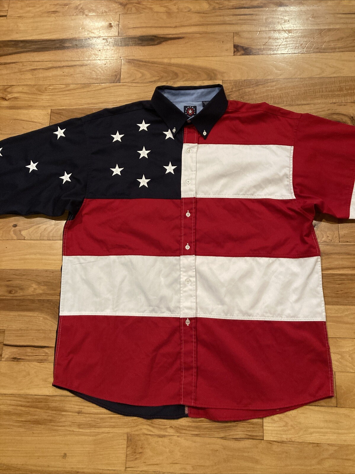 Vintage Panhandle Slim Button Up Western Shirt Mens XL Stars & Stripes USA Flag