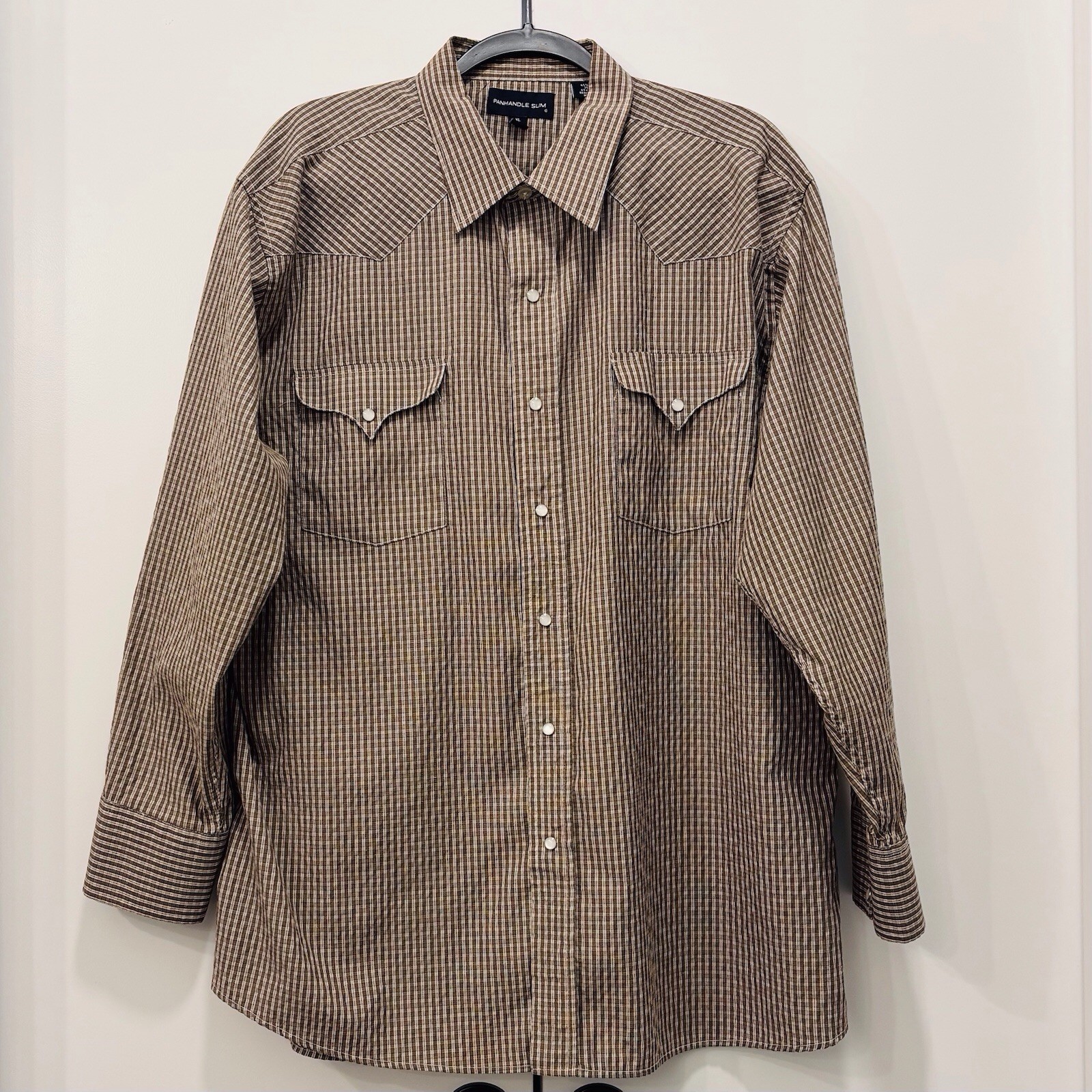 Panhandle Slim Men Western Snap Shirt XL Brown Check Cowboy Pearl Snap