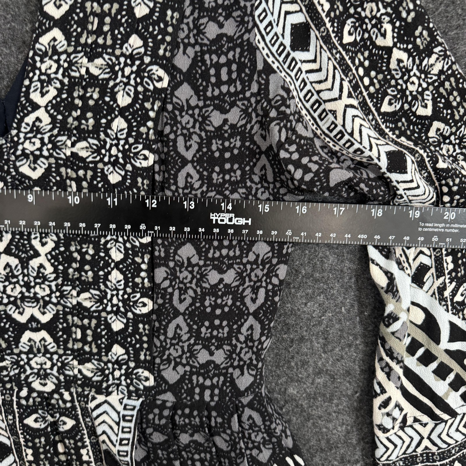 Free People Tegan Border Printed Dress Women’s 4 Black Geometric Bell Sleeve