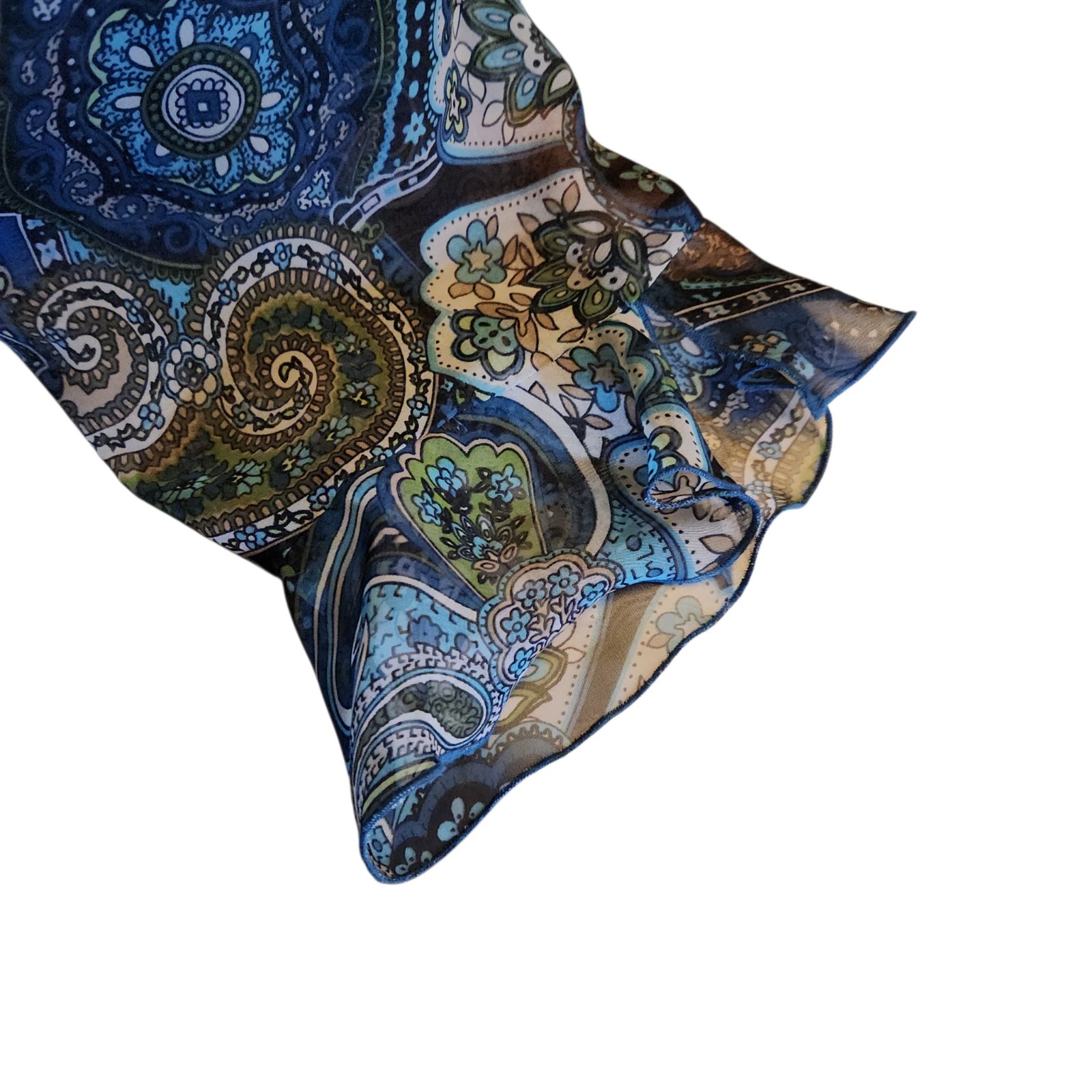 Nicola Sheer Button Up Blouse w/ Ruched Tank Top Blue Paisley Womens Size XL