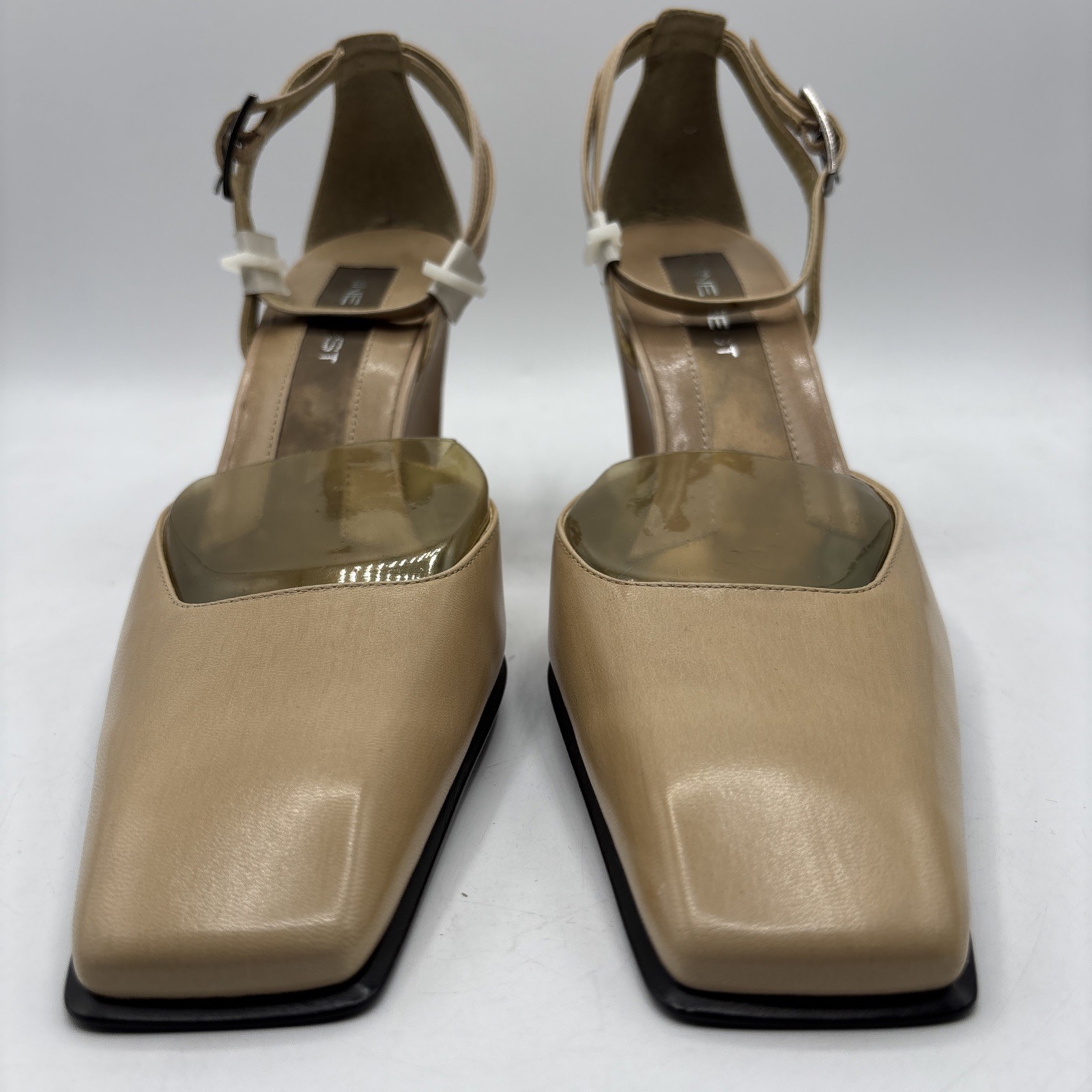 Nine West Womens 8.5M Leather Slingback Wedge Heels Natural Nude Never Worn