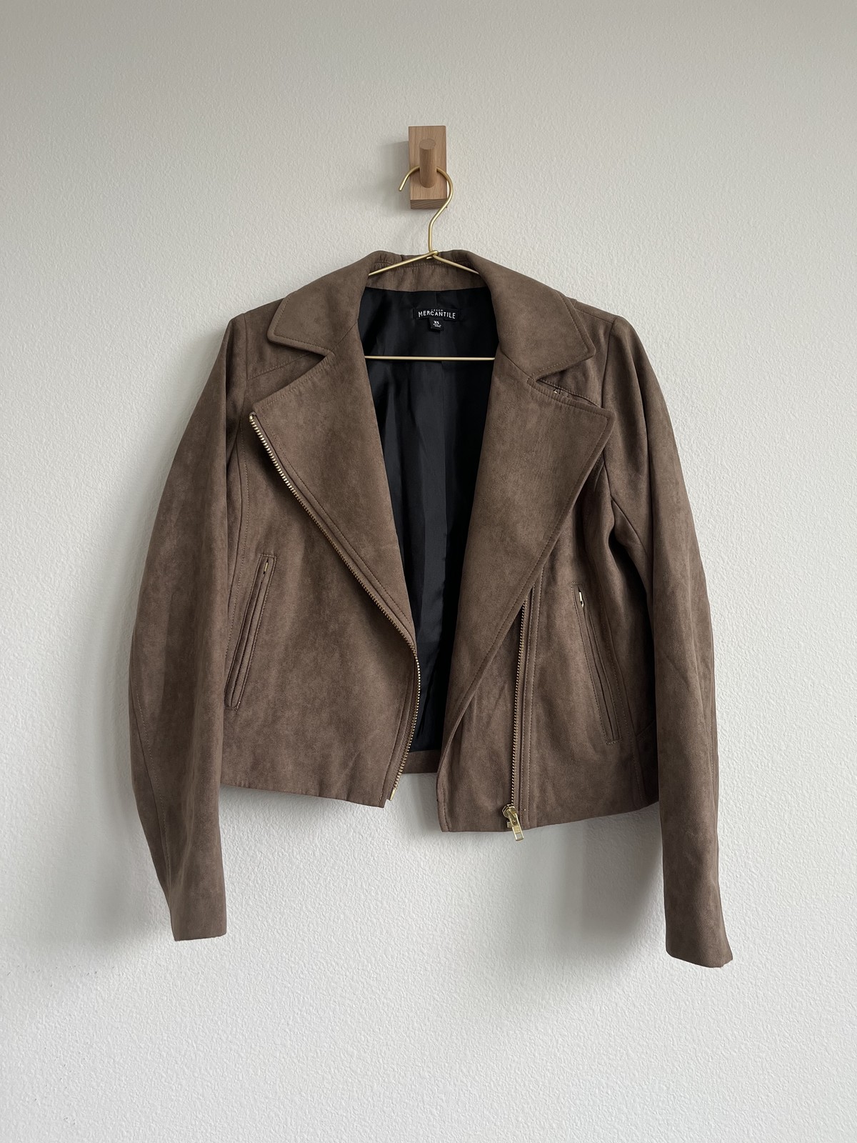 J.Crew Mercantile Faux Suede Moto Jacket – Chestnut Brown – Size XS