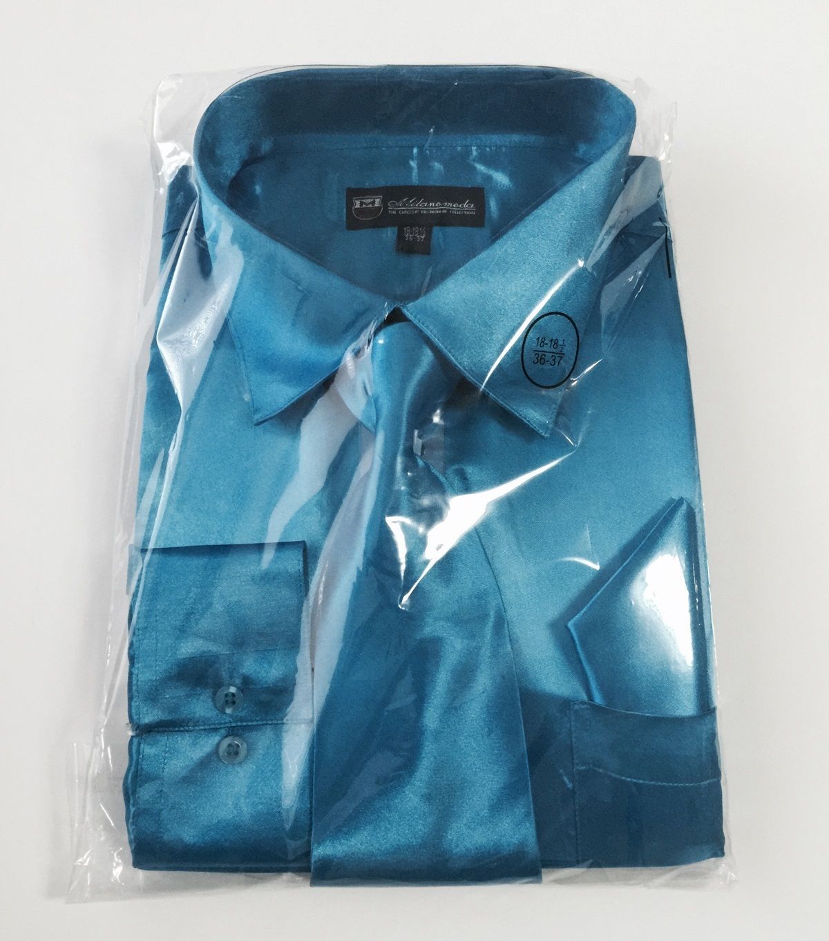 Men’s Shiny Satin Polyester Formal Dress Shirt w/ Tie and Hanky Set #08 Solid