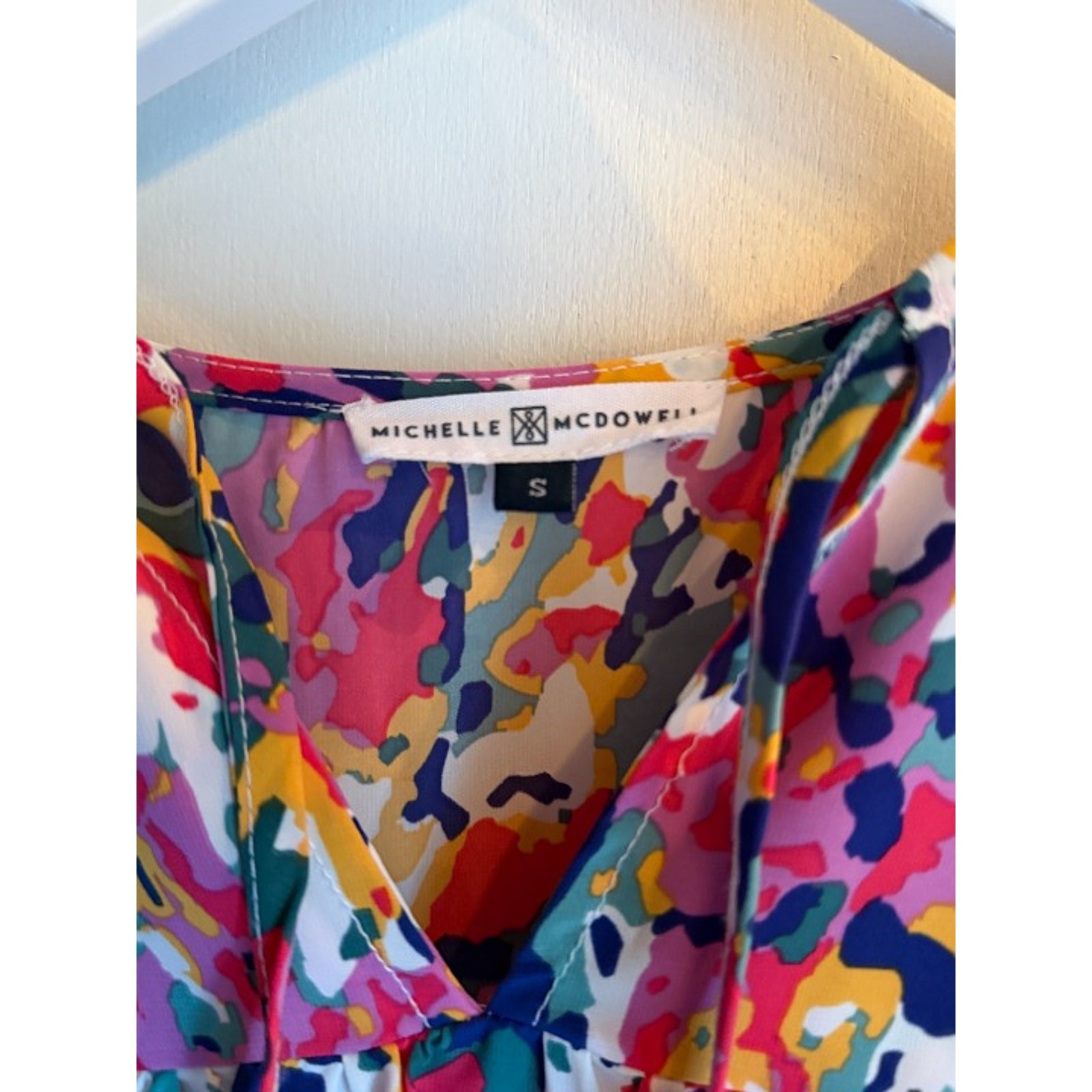 Michelle McDowell Colorful Abstract Ruffle Sleeve Blouse Size Small