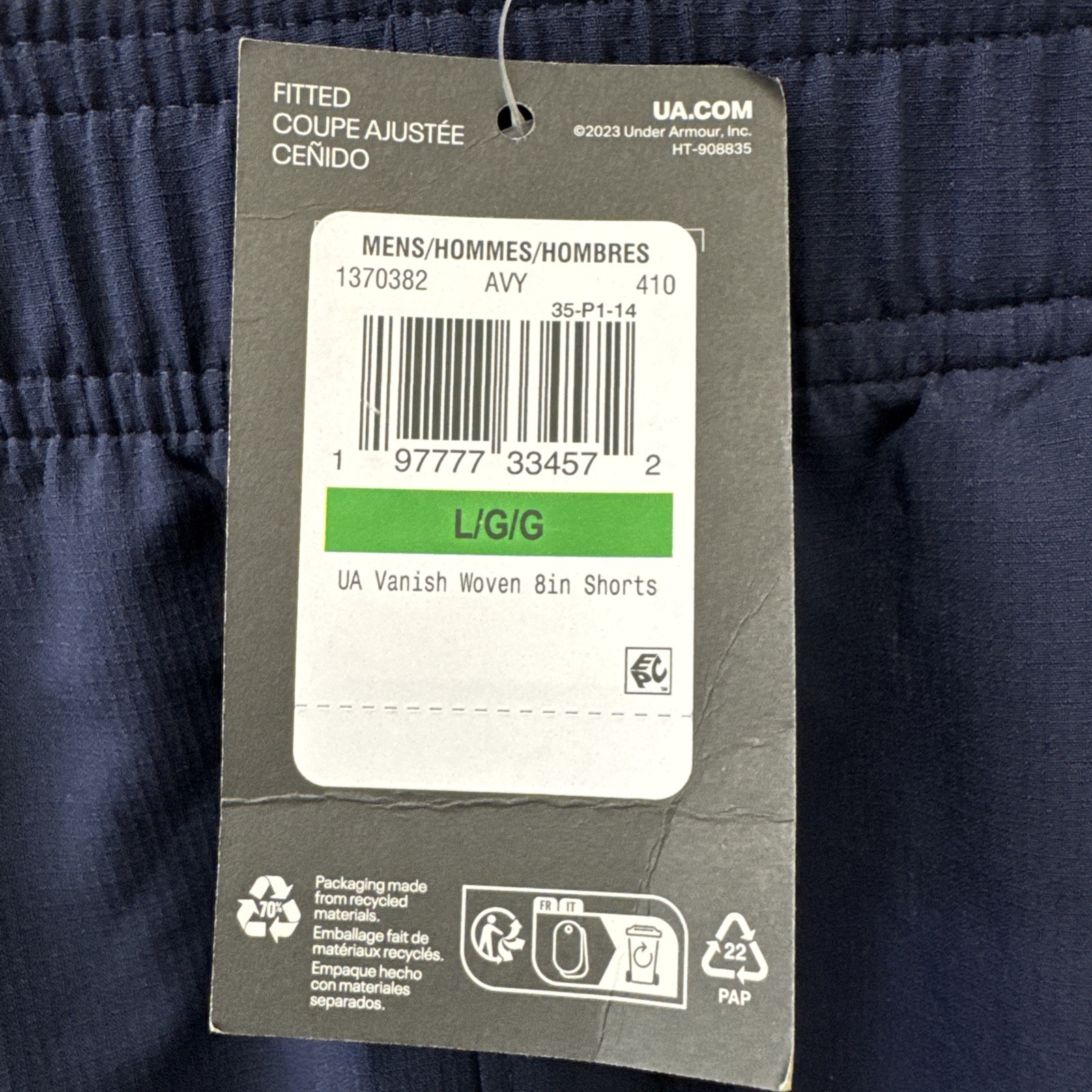 PICK SIZE – Under Armour Mens Navy Vanish Woven 8 Inch Notched-Hem Shorts