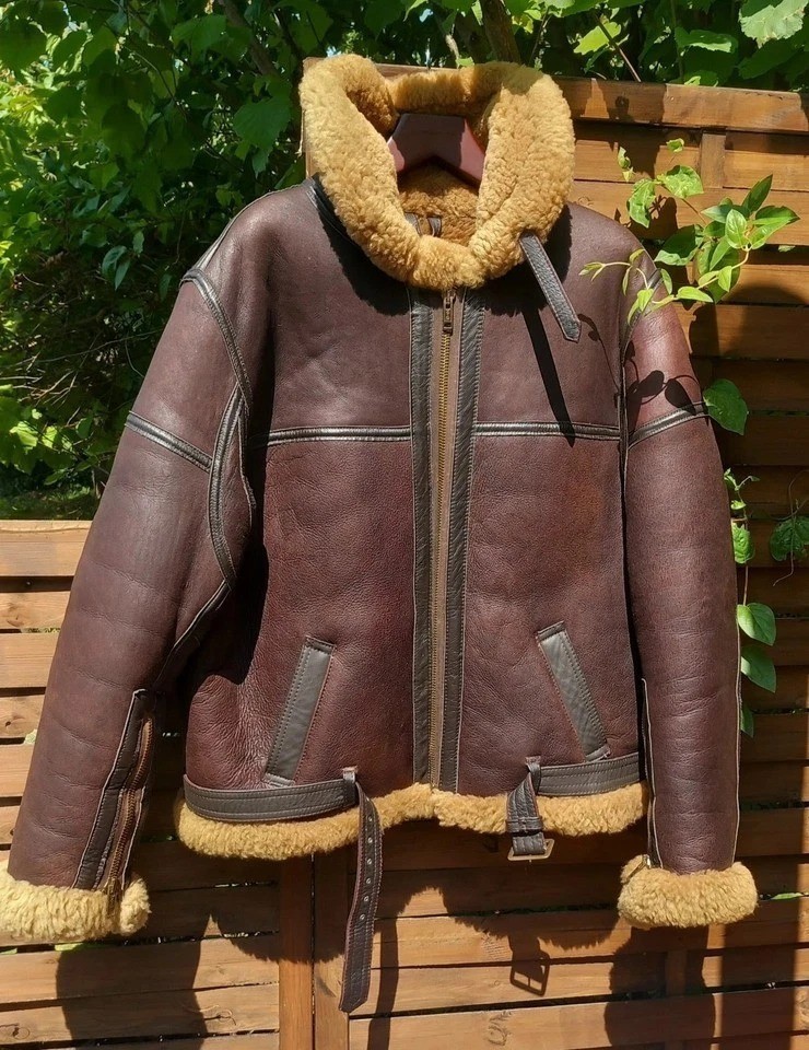 Men’s B-3 Jacket WW2 US Navy RAF Aviator Flying Irvin Fur Shearling Real Leather