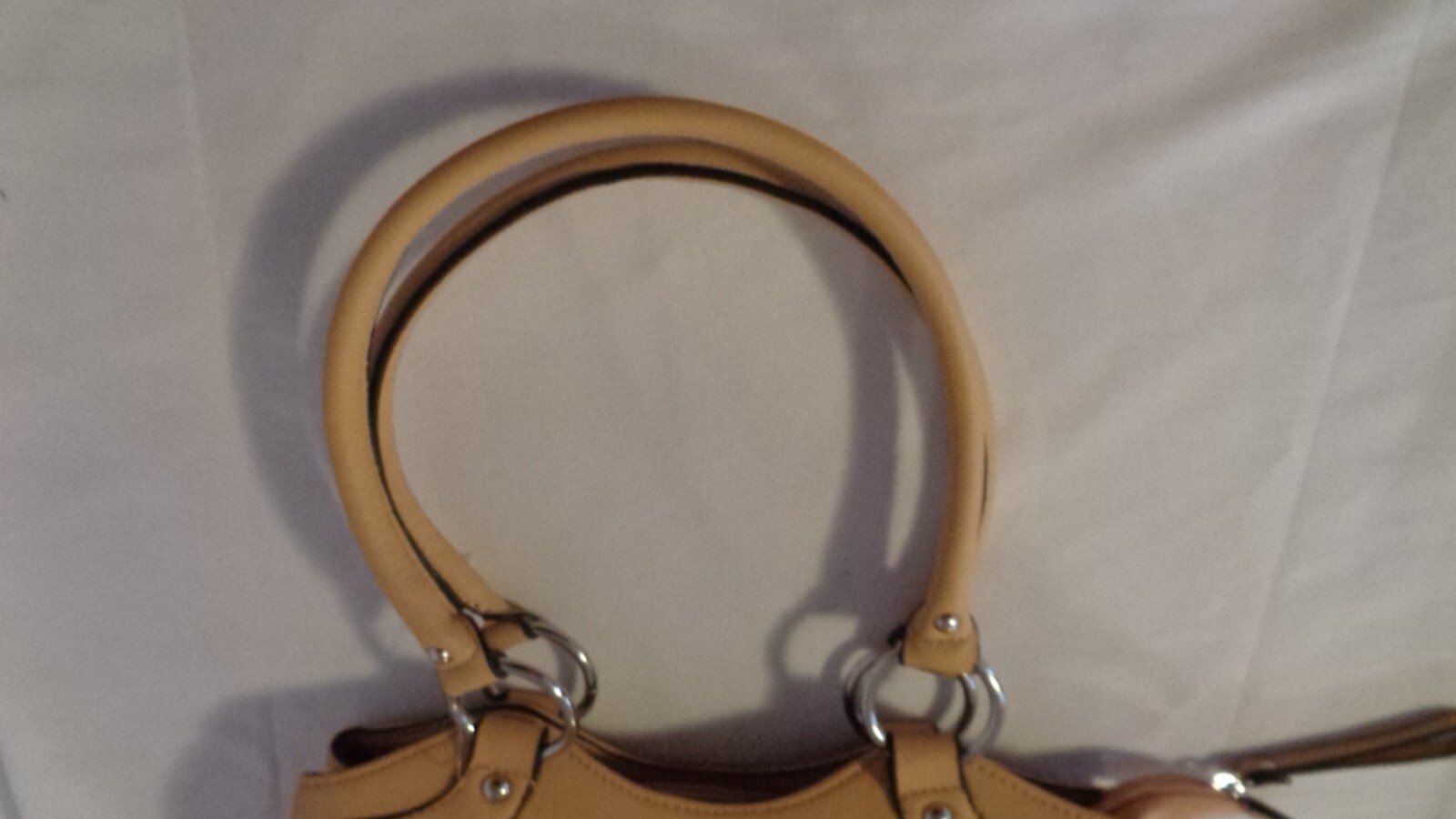 TAN MUSTARD YELLOW HANDBAG PURSE UNBRANDED TOTE MULTI POCKET DOUBLE HANDLE ZIPS