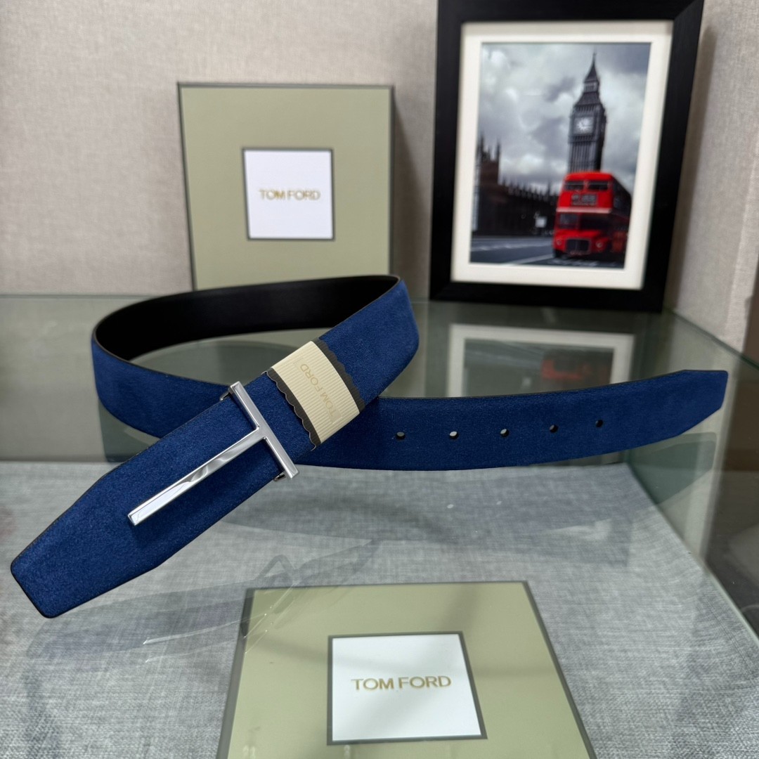 Authentic Tom Ford Reversible Leather T-Buckle Belt Luxury Designer Fashion