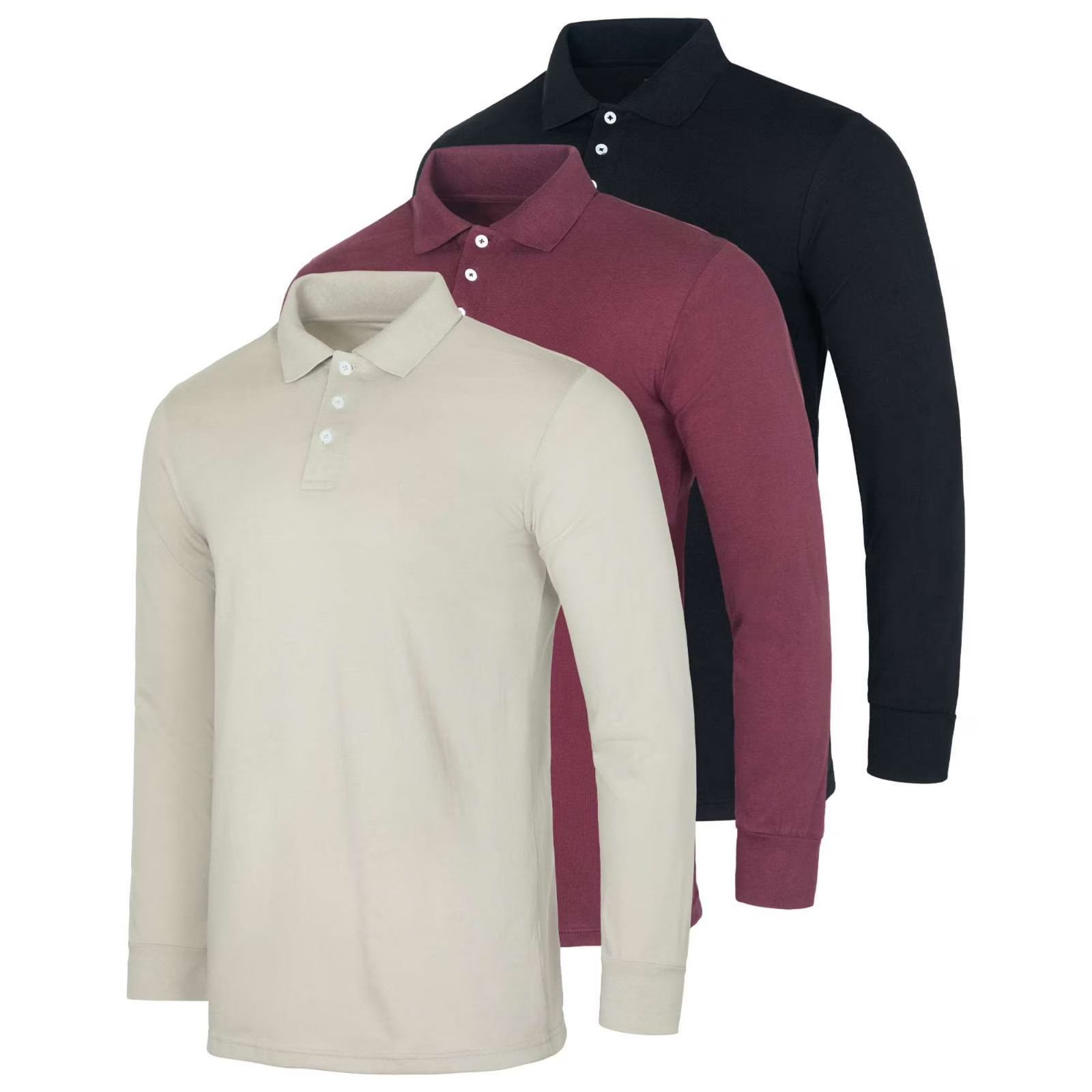 3-Pack: Men’s Cotton Jersey Long-Sleeve Polo Shirts (S-3XL)