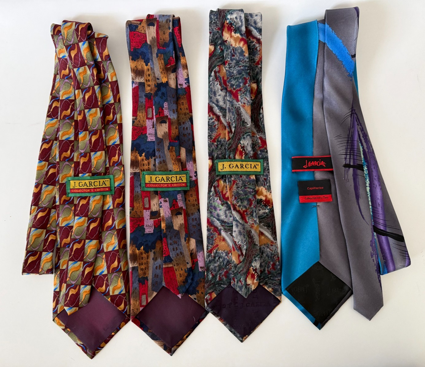 J. Garcia Vintage Tie Lot of 4 abstract geometric 80s 90s Y2K Modern 100% Silk