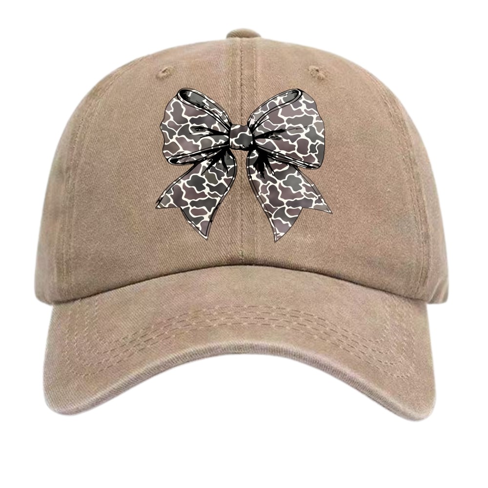 Leopard Print Bow Ribbon Vintage Washed Unisex Graphic Dad Hat