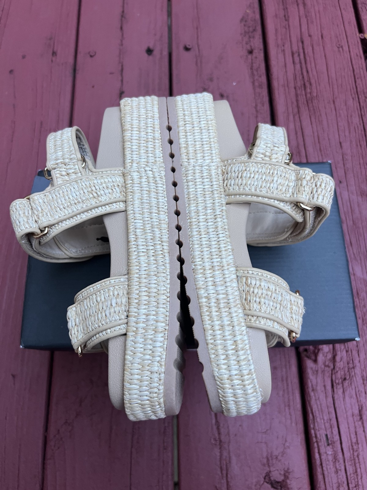 Steve Madden NYC Bigmona Platform Sandals Natural Raffia Fiber Women’s Size7 New