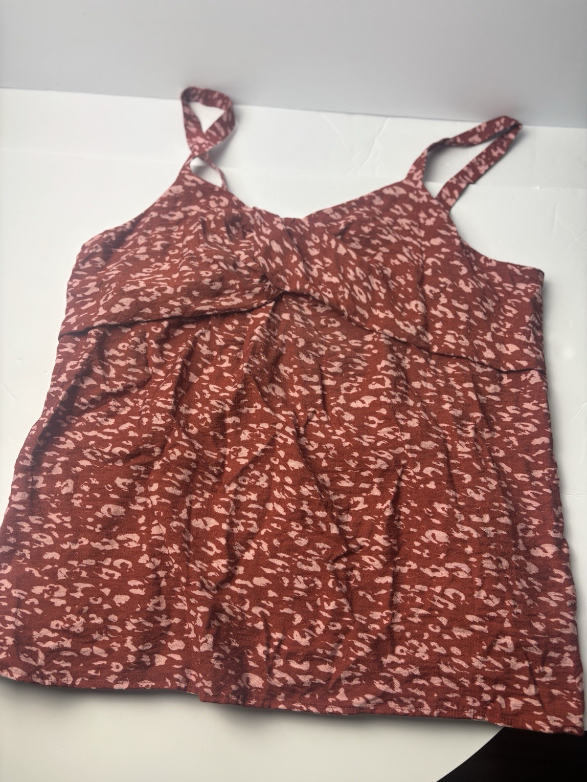 Simply Vera Vera Wang Tank Top Womens L Multicolor Cheetah Smocked Twist Front