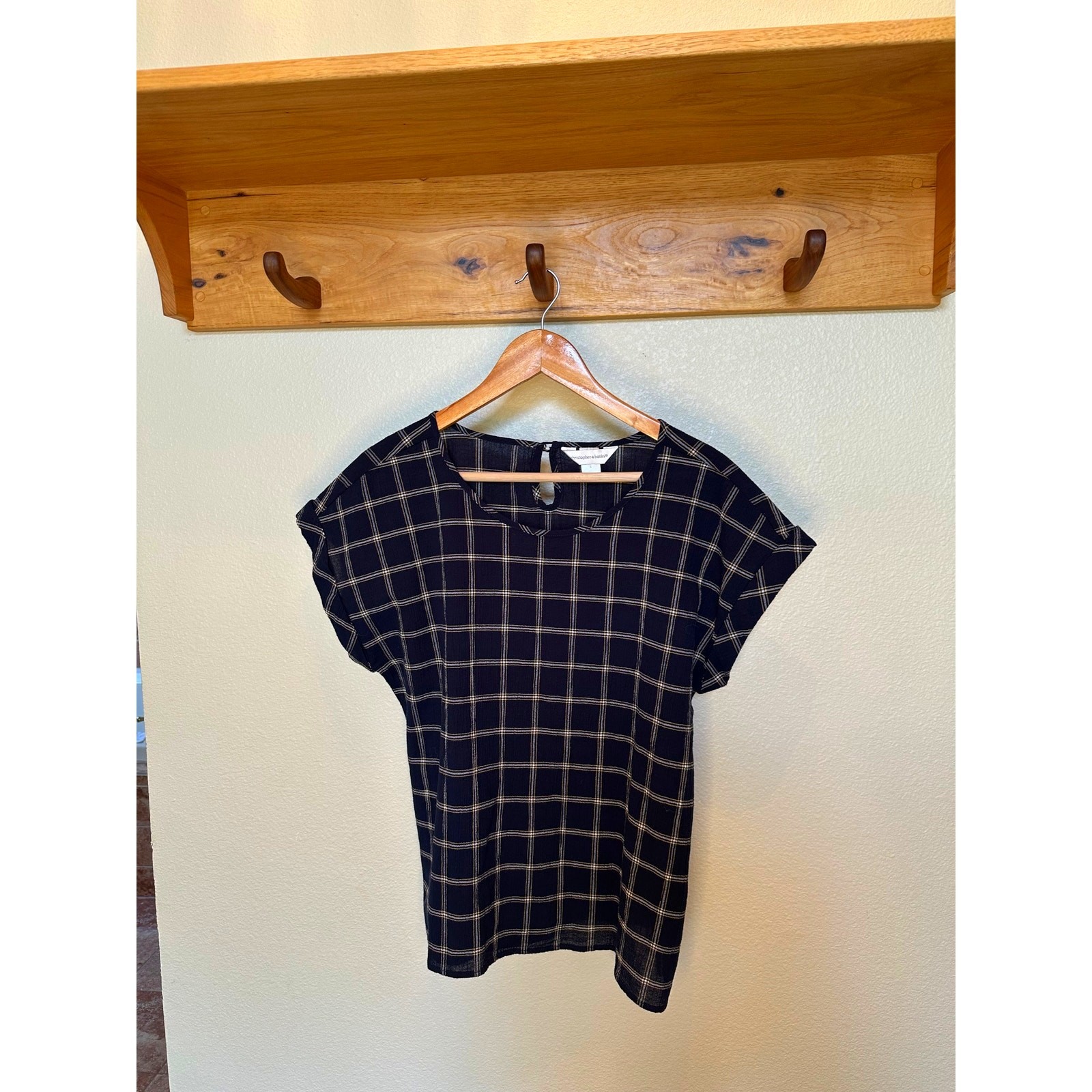 Christopher & Banks Navy Windowpane Plaid Cotton Blouse Women’s Large