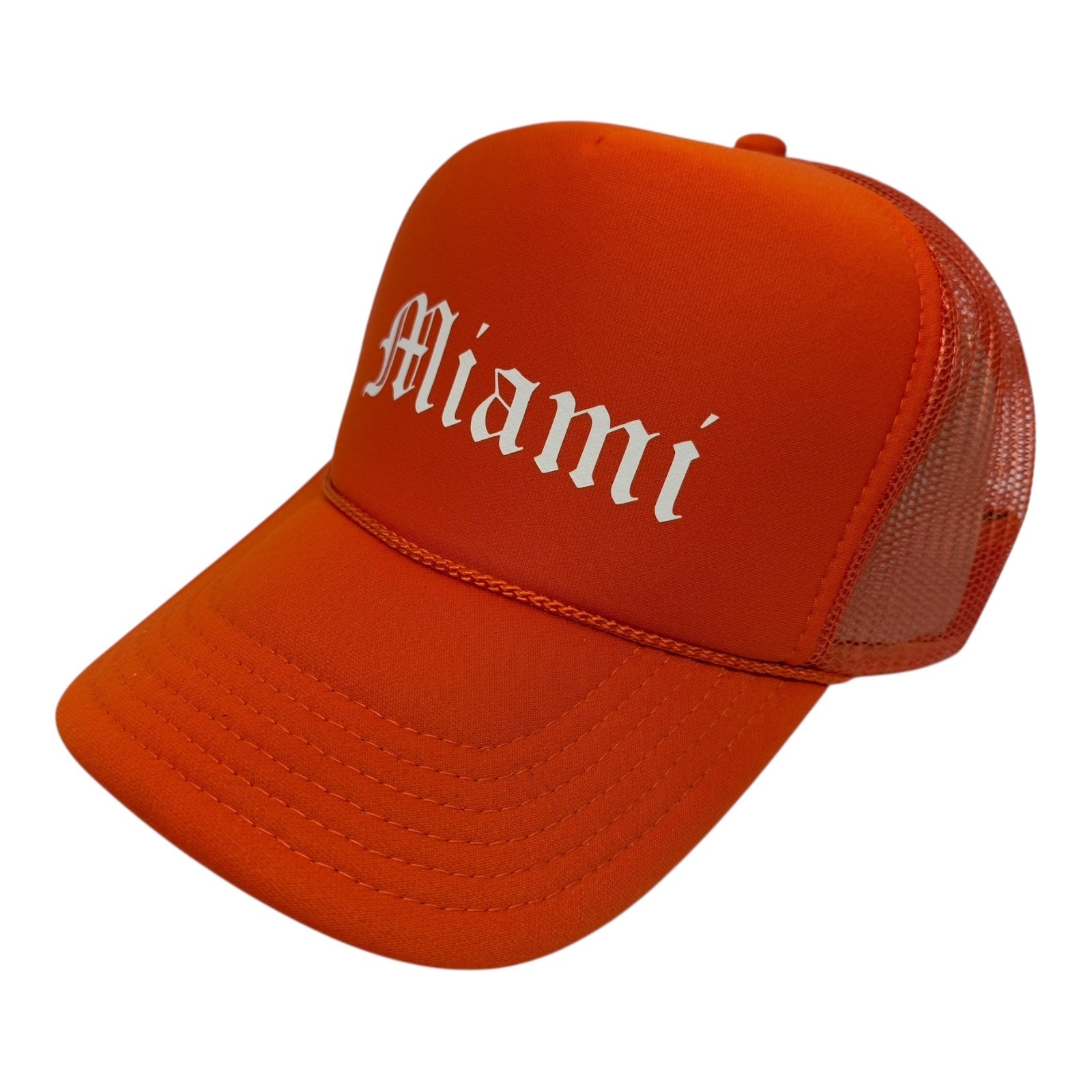 MIAMI SOUTH BEACH OLD ENGLISH ORANGE HAT 5 PANEL HIGH CROWN TRUCKER SNAPBACK 2