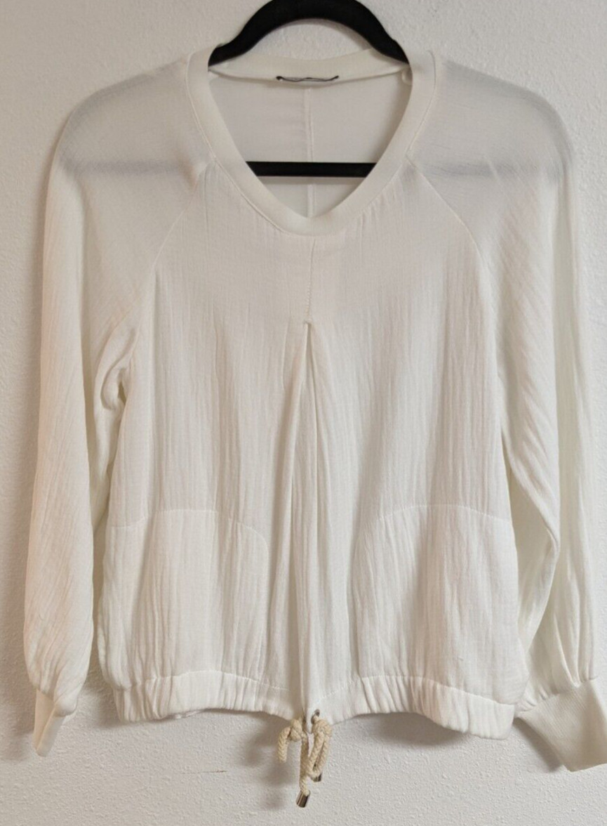 Women’s ZARA W/B Collection Cotton Gauze Chiffon Back LS Tie Waist Top M