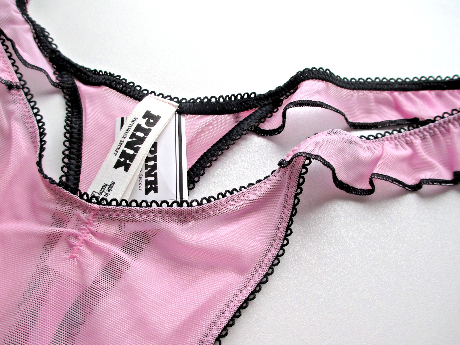 VICTORIA’S SECRET PINK High Leg Thong Panty S M L Pink Black NWT Ruffle Mesh VS