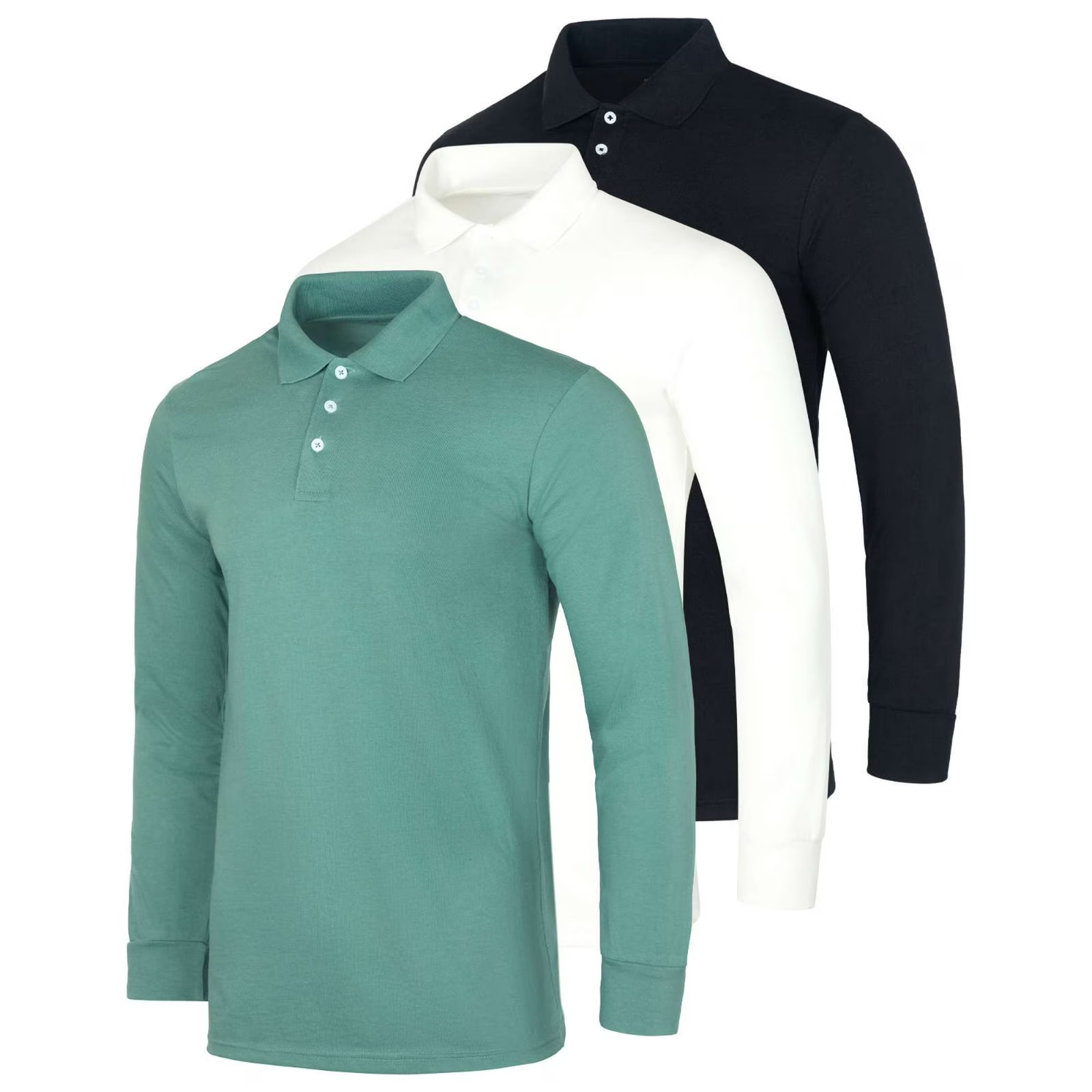 3-Pack: Men’s Cotton Jersey Long-Sleeve Polo Shirts (S-3XL)
