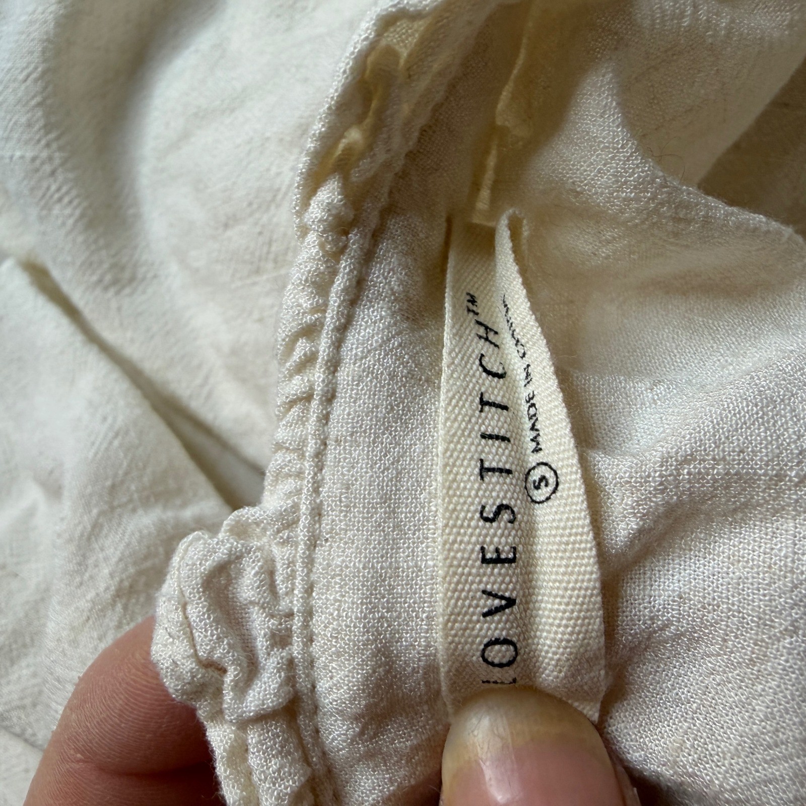 Lovestitch Embroidered Peasant Blouse Womens Small Cream Linen Blend Boho Tassel