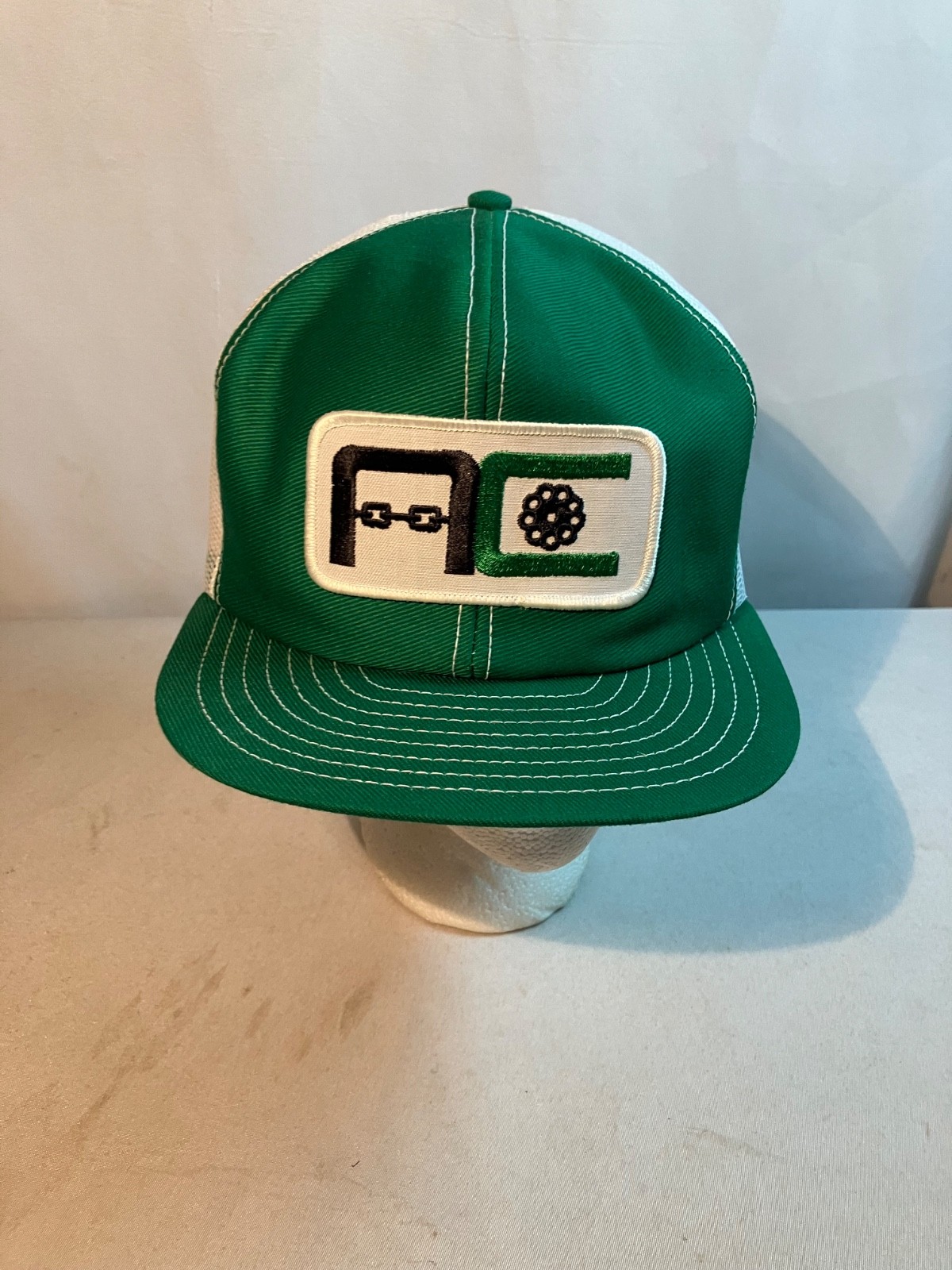 Vintage NC Mesh Snapback Trucker Cap Hat LOUISVILLE MFG CO Made In USA Green