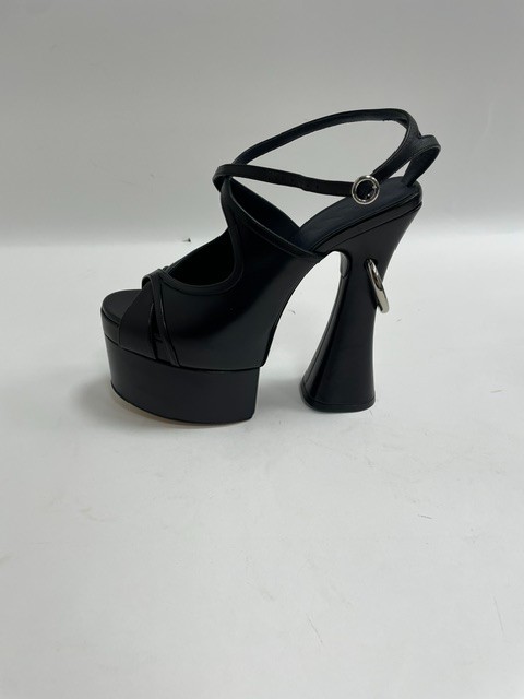 Lanvin Smile Black Leather Platform Sandal Ring Heel EU38 US8 UK5 $2145