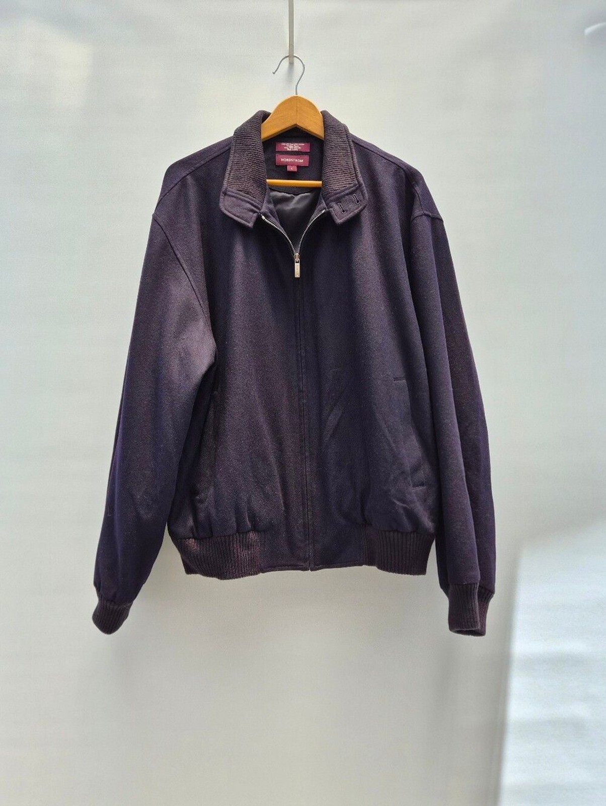 Vtg Nordstrom Wool Blend Zip Bomber Jacket Size L Dark Navy Blouson Minimalist