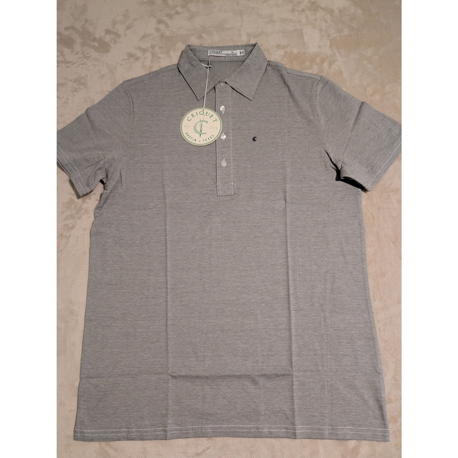 Criquet Men’s Players Polo Shirt Gray Heathered Medium Organic Cotton Golf NWT
