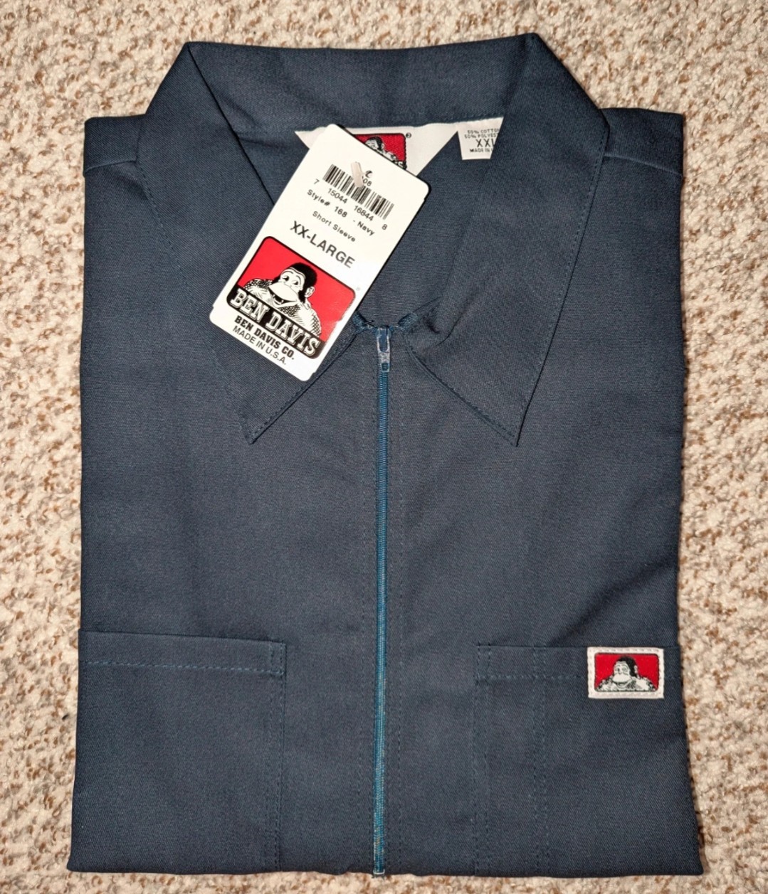 Ben Davis Railroad 1/2 Zip Short Sleeve Shirt, Navy, Men’s 2XL, NWT