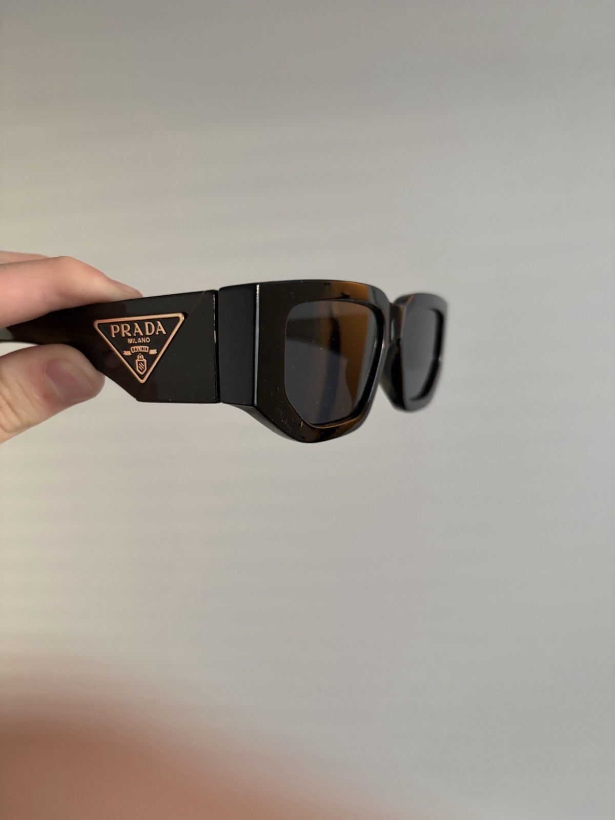 PRADA Unisex Gold Square Sunglasses Milano Black Frame Black Lens (with box +)