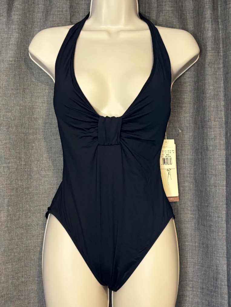 Gottex Classics Liv Halter Deep Plunge V-Neck One-Piece, Women’s Size 8, Black