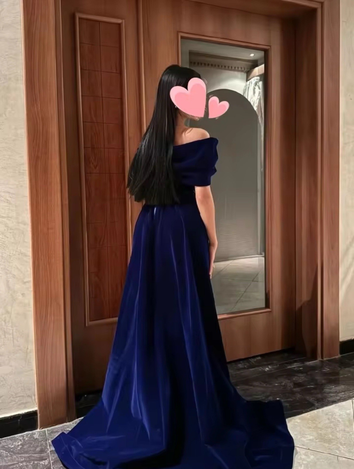 Women’s Blue Off-Shoulder Beaded Sequin Formal Long Gown Dress Size M