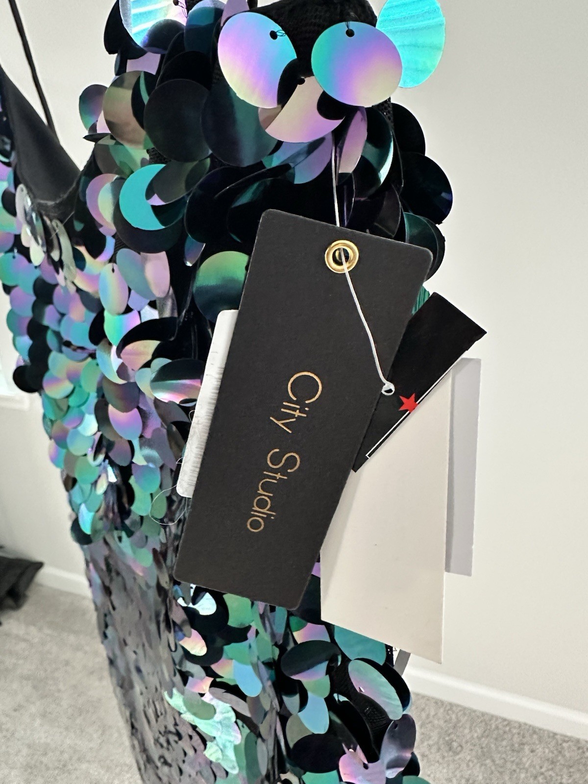 City Studio S Iridescent Sequin Mini Slip Dress V-Neck Strappy Lined Party
