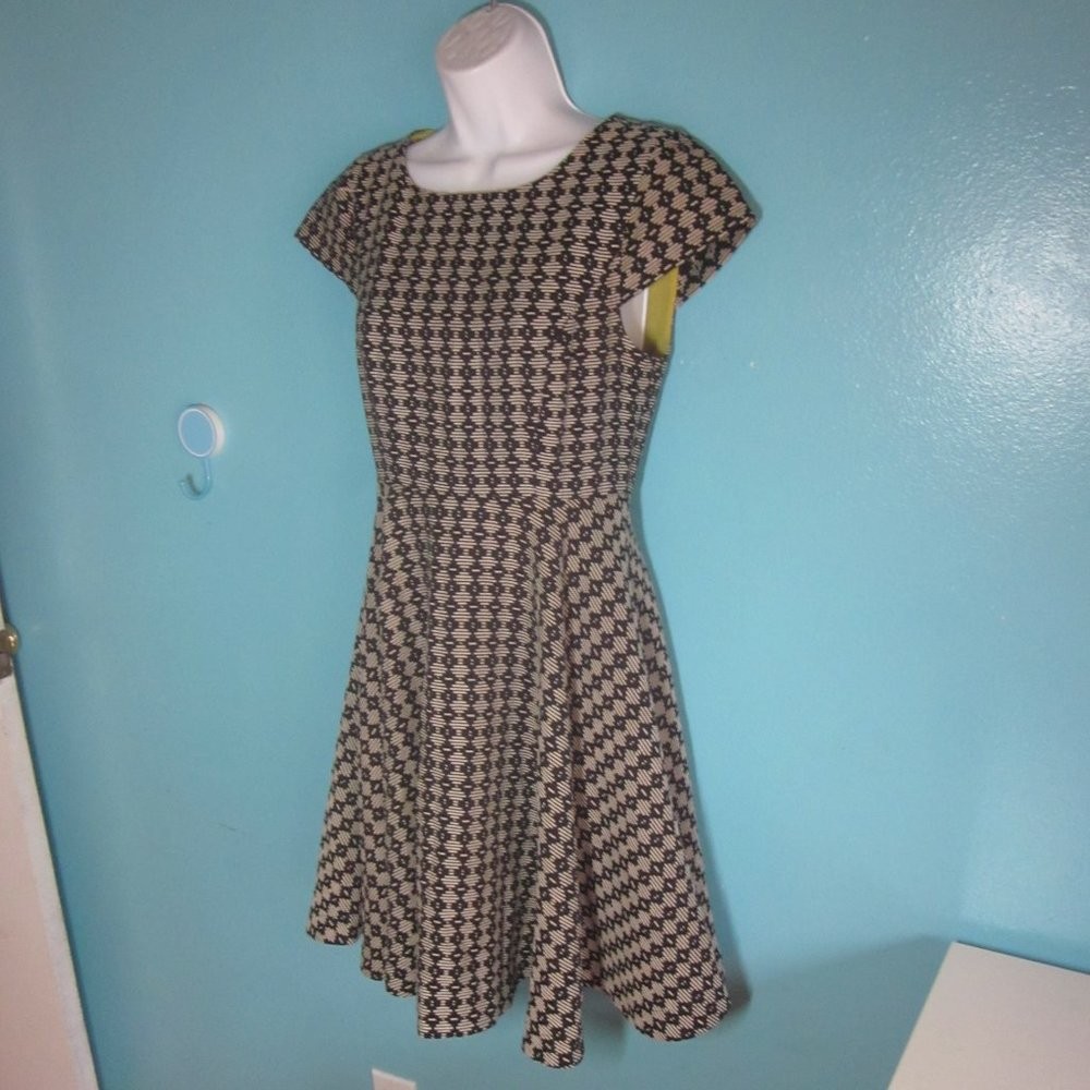 Anthropologie Maeve Womens Size 0 Fit / Flare Dress Black & White Casual Dressy