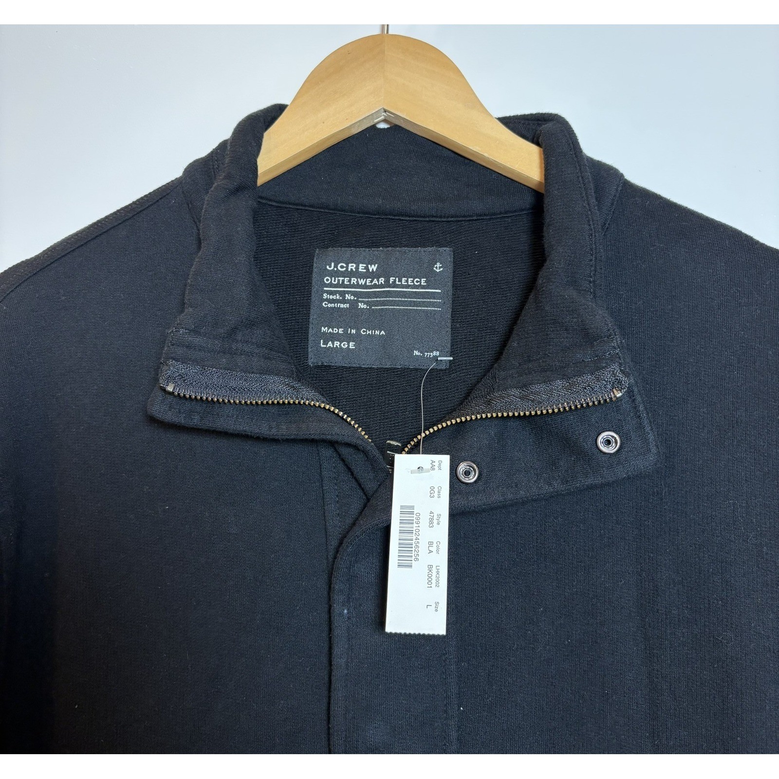J.Crew Mens Large Outerwear Fleece Quarter Zip Snap Pullover Black Kangaroo NWT