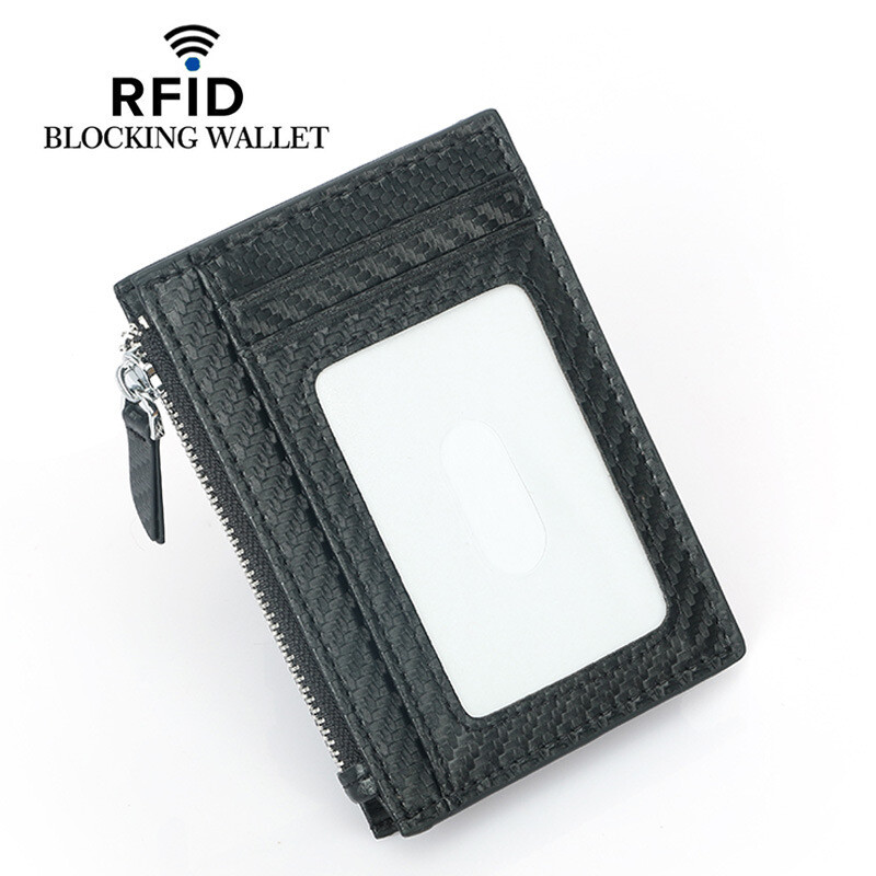 RFID Blocking Zipper Slim Wallet Card Holder Coin Purse Wallet for Men Women