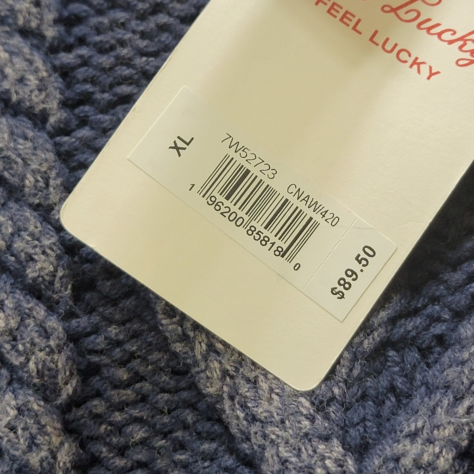 NWT Lucky Brand Cadet Navy Acid Wash Chunky Cable Knit Pull Over Sweater Wom XL