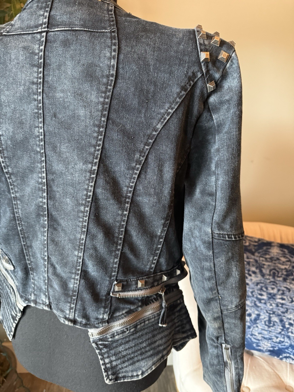 Jacket Womans Studded Riveted Denim Moto Cyber Punk Rock Steampunk M? Zipper S ?