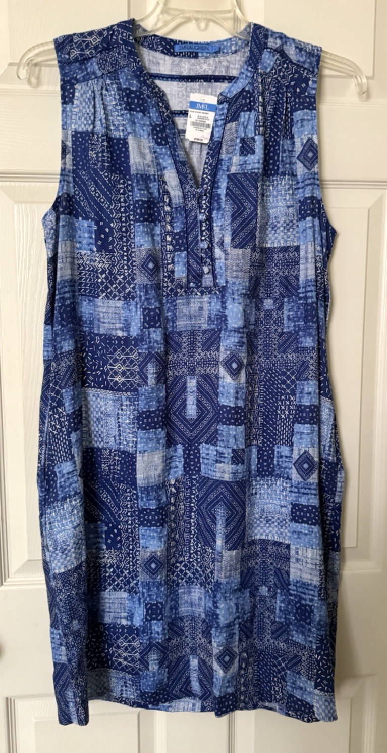 NWT J. McLaughlin NYLEE SLEEVELESS LINEN DRESS Diamond Patch Blue, LARGE $198