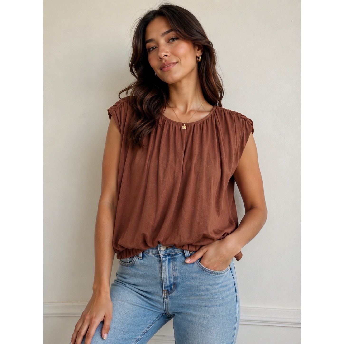 INC International Concepts Bubble Hem Women’s Size Medium Blouse Boho Chic
