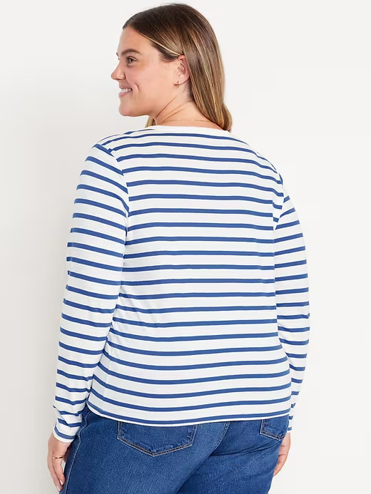 NWT Old Navy EveryWear Long-Sleeve T-Shirt Tee Shirt Blue Stripe Women M L