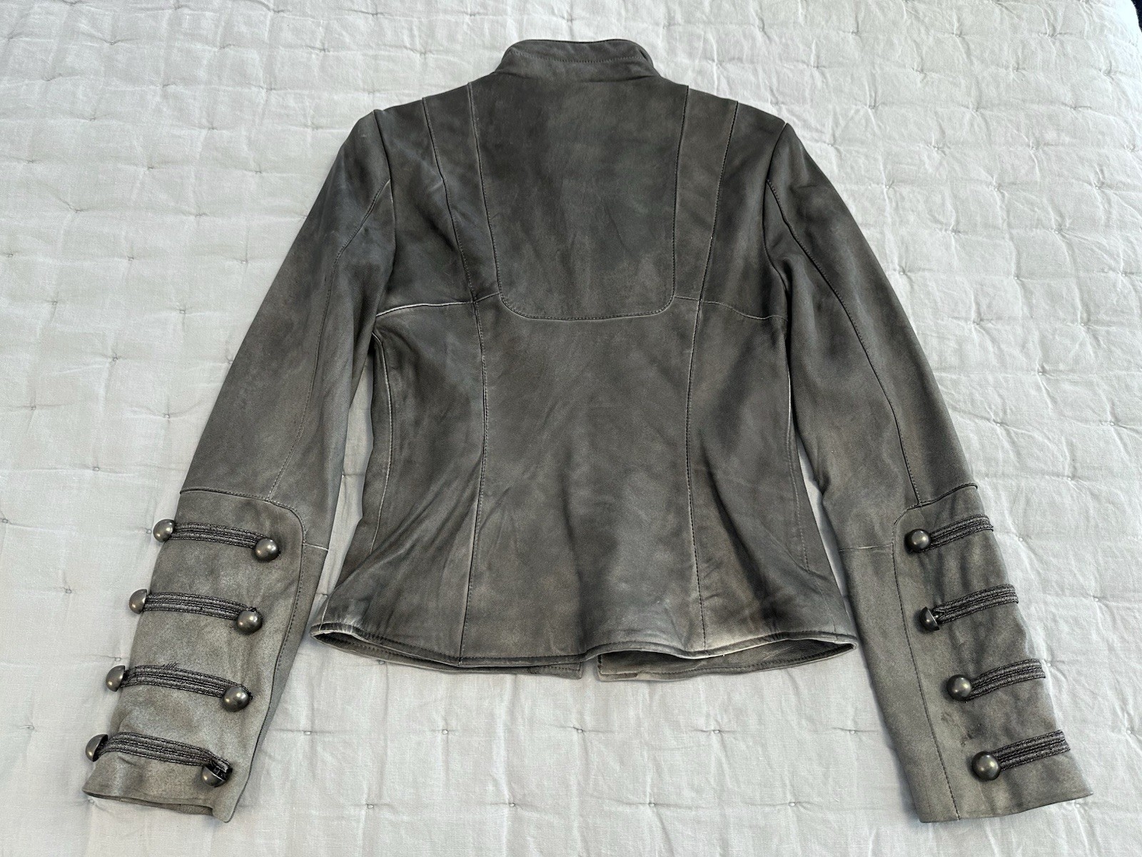 Blanc Noir Women’s Genuine Leather Military Inspired Jacket Grey Small